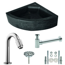 Wiesbaden Fonteinset Toilet Hardstenen hoekfontein 30x30x10 Chroom