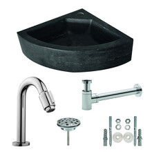 Wiesbaden Fonteinset Toilet Hardstenen hoekfontein 30x30x10 Chroom