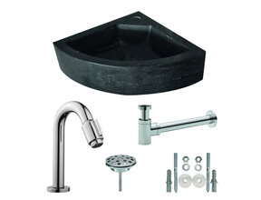 Wiesbaden Fonteinset Toilet Hardstenen hoekfontein 30x30x10 Chroom