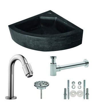 Wiesbaden Wiesbaden Fonteinset Toilet Hardstenen hoekfontein 30x30x10 Chroom