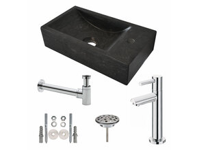 Wiesbaden Fonteinset Toilet Hardsteen Rechts 40x22x10 cm Chroom