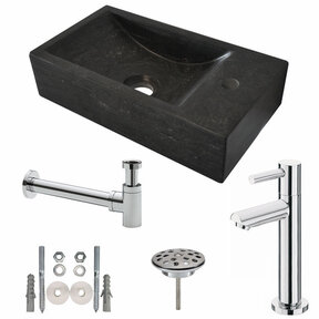 Wiesbaden Fonteinset Toilet Hardsteen Rechts 40x22x10 cm Chroom