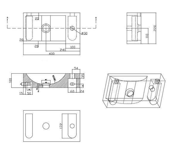 Fonteinset Toilet Hardsteen Rechts 40x22x10 cm Chroom