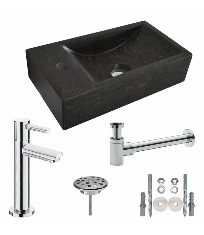 Wiesbaden Fonteinset Toilet Hardsteen Rechts 40x22x10 cm Chroom