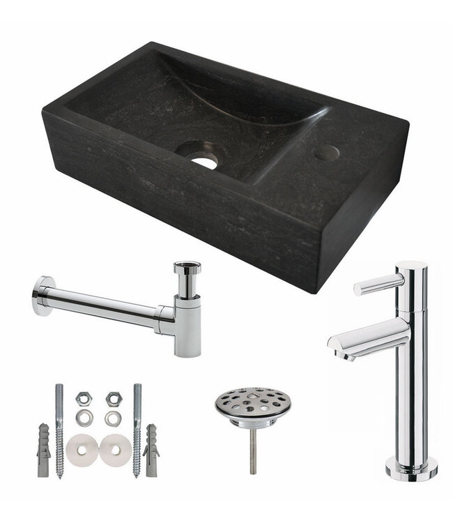 Fonteinset Toilet Hardsteen Links 40x22x10 cm Chroom