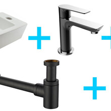 Wiesbaden Fonteinset Toilet Mini Rhea fontein rechts + Casma zwart 36x18x9cm