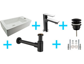 Wiesbaden Fonteinset Toilet Mini Rhea fontein rechts + Casma zwart 36x18x9cm