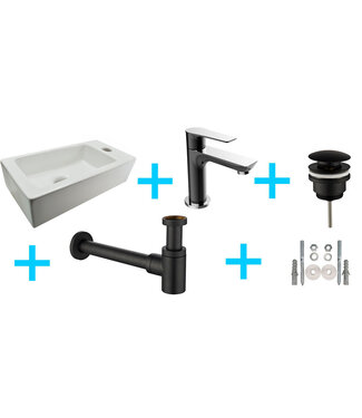 Wiesbaden Wiesbaden Fonteinset Toilet Mini Rhea fontein rechts + Casma zwart 36x18x9cm