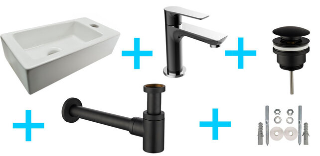 Fonteinset Toilet Mini Rhea fontein rechts + Casma zwart 36x18x9cm Fonteinset Toilet Mini Rhea fontein rechts + Casma zwart 36x18x9cm