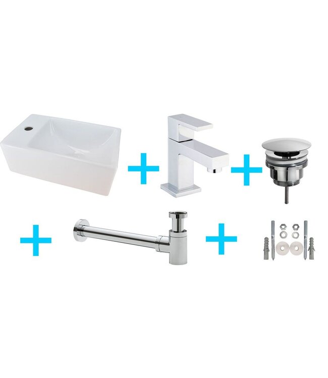 Fonteinset Toilet Rhea XXS Rechts + Rombo kraan Chroom