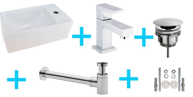 Fonteinset Toilet Rhea XXS Rechts + Rombo kraan Chroom