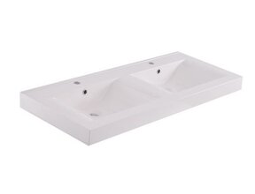 Wiesbaden Tigris wastafel glans wit 120x46x8 cm dubbel met kraangaten kunstmarmer