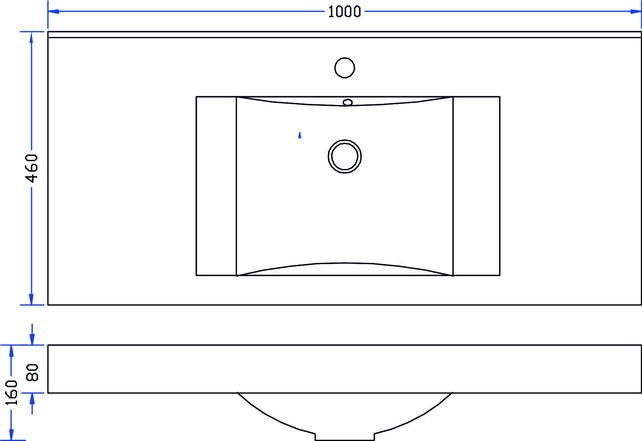 Tigris wastafel glans wit 100x46x8 cm met kraangaten kunstmarmer