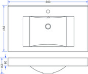 Tigris wastafel glans wit 80x46x8 cm met kraangaten kunstmarmer