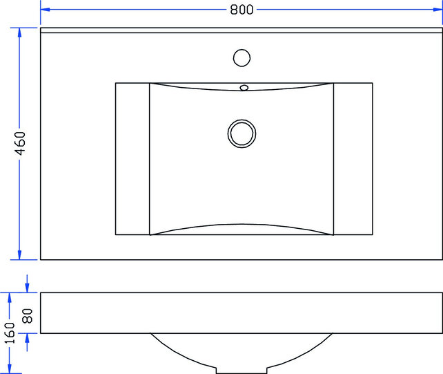Tigris wastafel glans wit 80x46x8 cm met kraangaten kunstmarmer