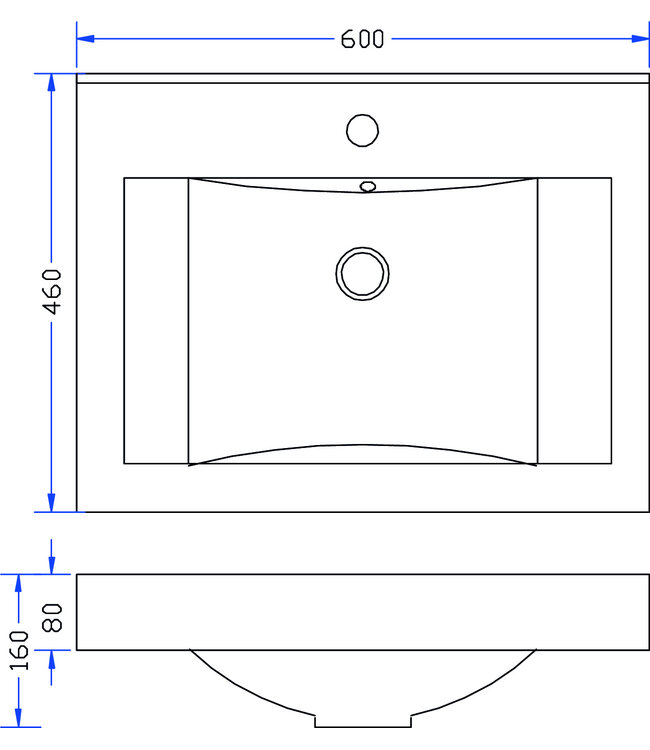 Wiesbaden Tigris wastafel glans wit 60x46x8 cm met kraangaten kunstmarmer