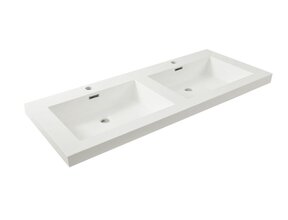 Wiesbaden wastafel glans wit Vision 120x46x5,5 cm dubbel met kraangaten kunstmarmer