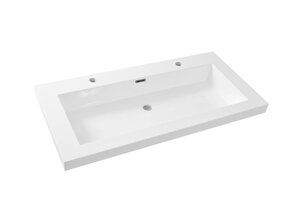 Wiesbaden wastafel glans wit Vision 100x46x5,5 cm met 2 kraangaten kunstmarmer