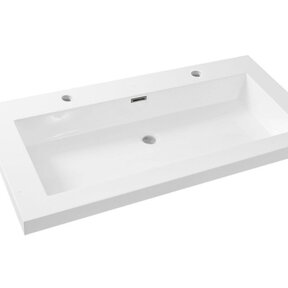 Wiesbaden wastafel glans wit Vision 100x46x5,5 cm met 2 kraangaten kunstmarmer