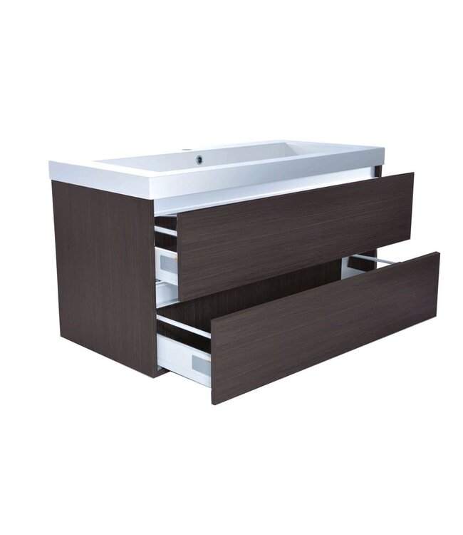 Wastafel glans wit Vision 100x46x5,5 cm met kraangat kunstmarmer