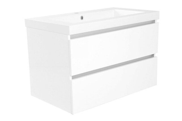 Wastafel glans wit Vision 80x46x5,5 cm met kraangat kunstmarmer Wastafel glans wit Vision 80x46x5,5 cm met kraangat kunstmarmer