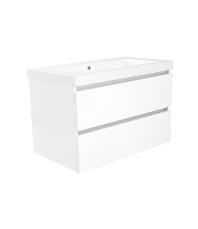 Wiesbaden Wastafel glans wit Vision 80x46x5,5 cm met kraangat kunstmarmer