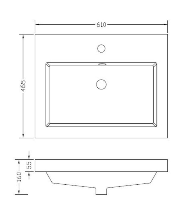Wiesbaden Wastafel glans wit Vision 60x46x5,5 cm met kraangat kunstmarmer