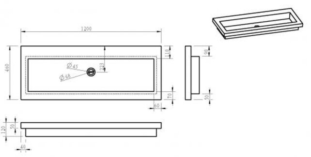 Wastafel Hardsteen Raw 120x46x5 cm enkel zonder kraangaten