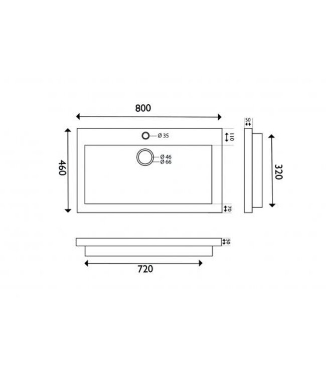 Wastafel Hardsteen Raw 80x46x5 cm met kraangat