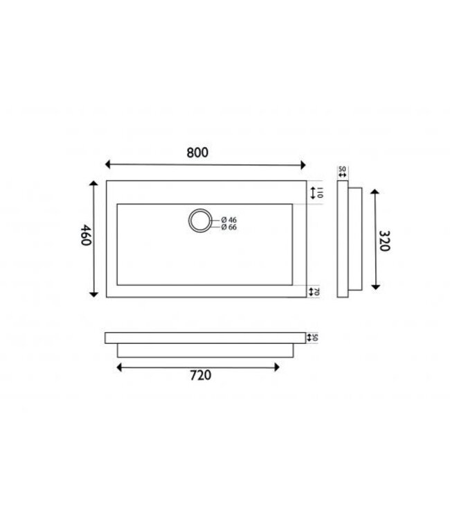 Wastafel Hardsteen Raw 80x46x5 cm zonder kraangat