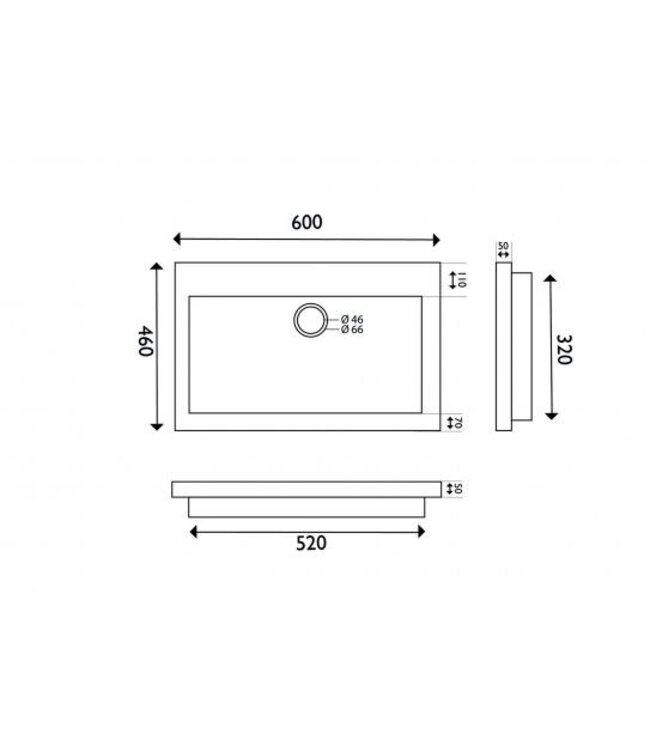 Wastafel Hardsteen Raw 60x46x5 cm zonder kraangat