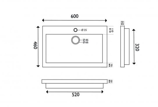 Wiesbaden Wastafel Hardsteen Raw 60x46x5 cm met kraangat