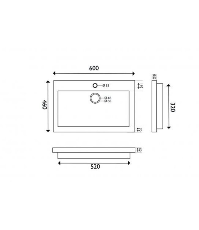 Wiesbaden Wastafel Hardsteen Raw 60x46x5 cm met kraangat