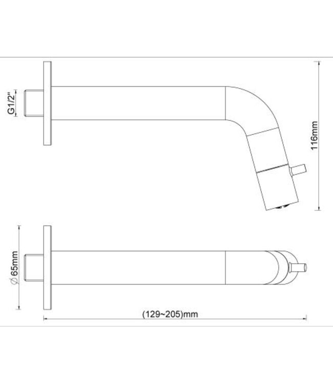 Wiesbaden Sophia Inbouw Fonteinkraan Gun Metal Inkortbaar 205-129 mm - 22.2770