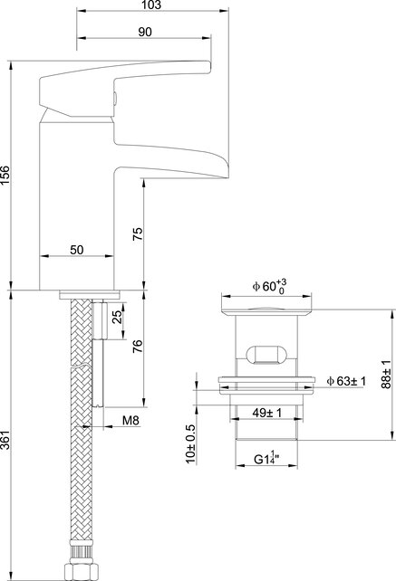 Wiesbaden Rombo wastafelkraan waterval Chroom met waste - 29.4200