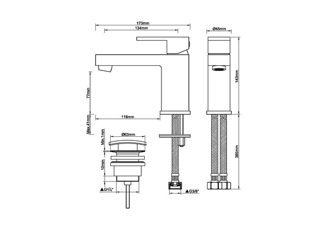 Wiesbaden Rombo wastafelkraan RVS met waste vierkant - 29.4195