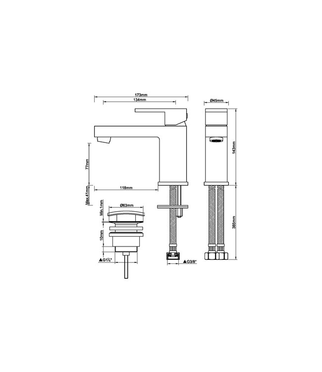 Wiesbaden Rombo wastafelkraan RVS met waste vierkant - 29.4195