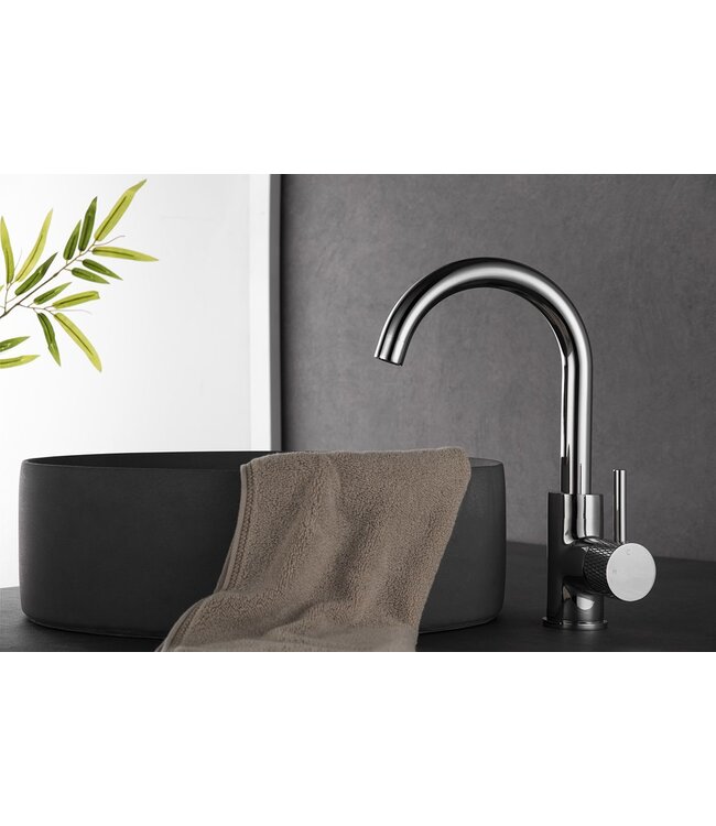 Wiesbaden Ribbd wastafelkraan Coldstart Chroom draaibaar uitloop - 29.5320