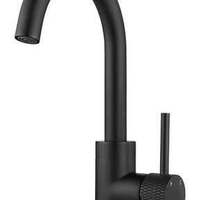 Wiesbaden Ribbd wastafelkraan Coldstart Mat Zwart draaibaar uitloop - 29.5322