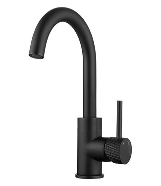 Wiesbaden Wiesbaden Ribbd wastafelkraan Coldstart Mat Zwart draaibaar uitloop - 29.5322