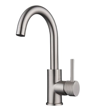 Wiesbaden Wiesbaden Ribbd wastafelkraan Coldstart Geborsteld Staal draaibaar uitloop - 29.5321