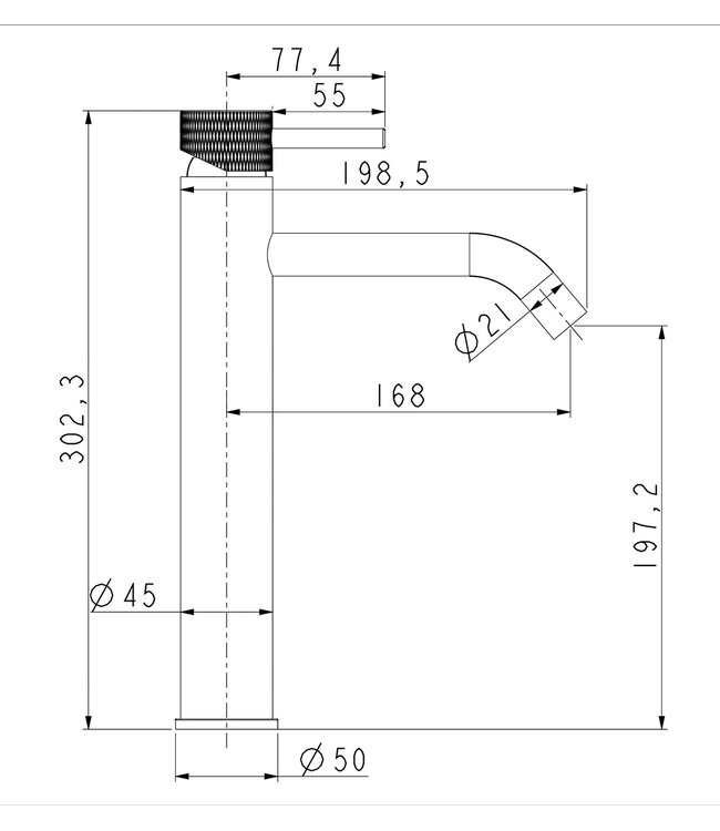 Wiesbaden Ribbd XL wastafelkraan Geborsteld Staal Hoog - 29.5311