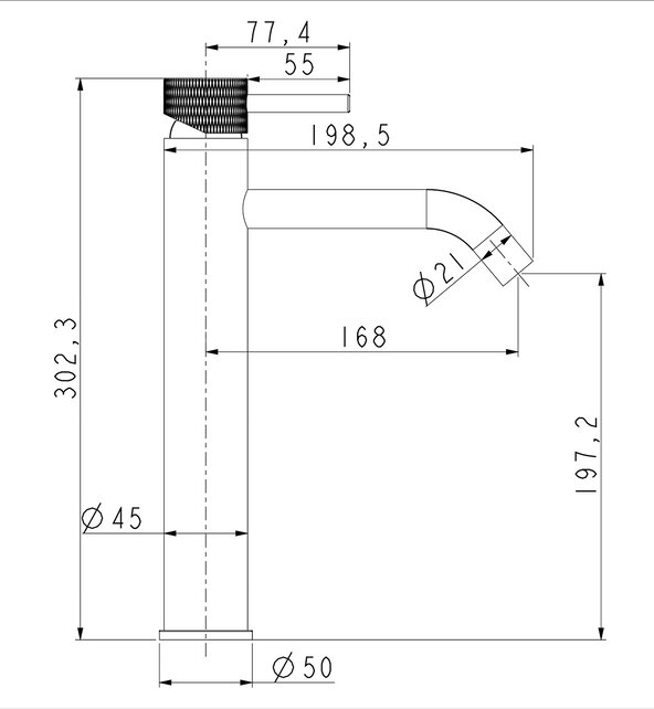 Wiesbaden Ribbd XL wastafelkraan Gun Metal Hoog - 29.5313 Wiesbaden Ribbd XL wastafelkraan Gun Metal Hoog - 29.5313