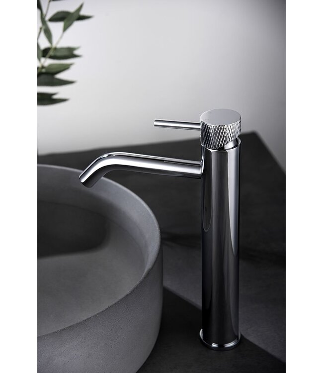 Wiesbaden Ribbd XL wastafelkraan Chroom Hoog - 29.5310