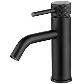 Wiesbaden Ribbd wastafelkraan Mat Zwart Laag - 29.5303