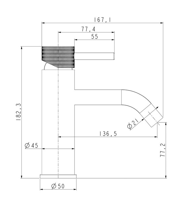 Wiesbaden Ribbd wastafelkraan Gun Metal Laag - 29.5304