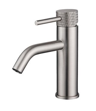 Wiesbaden Wiesbaden Ribbd wastafelkraan Geborsteld Staal Laag - 29.5302