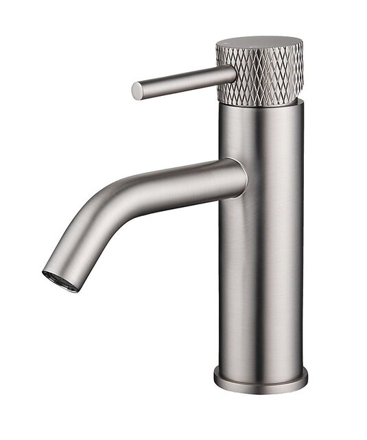 Wiesbaden Ribbd wastafelkraan Geborsteld Staal Laag - 29.5302