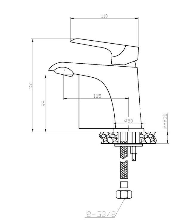 Wiesbaden Wastafelkraan Tarma Wit / Chroom Laag - 29.4251