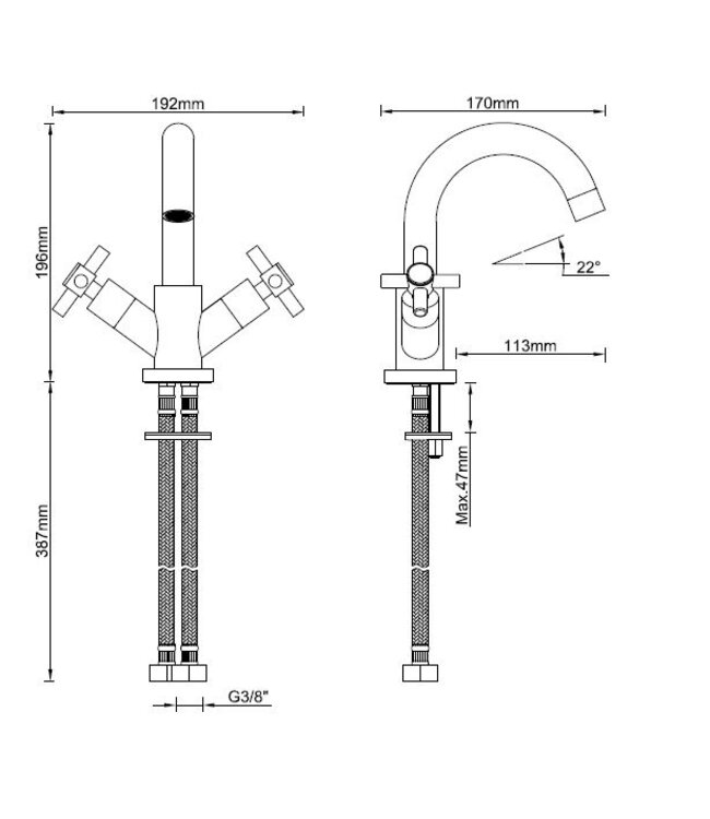 Wiesbaden Cross 2-knops wastafelkraan chroom met draaibare uitloop - 24.4130